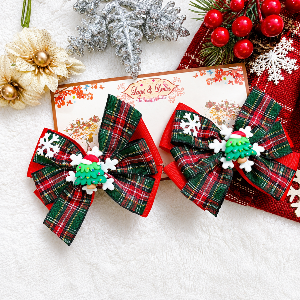Lacitos navideños medianos para dos colitas