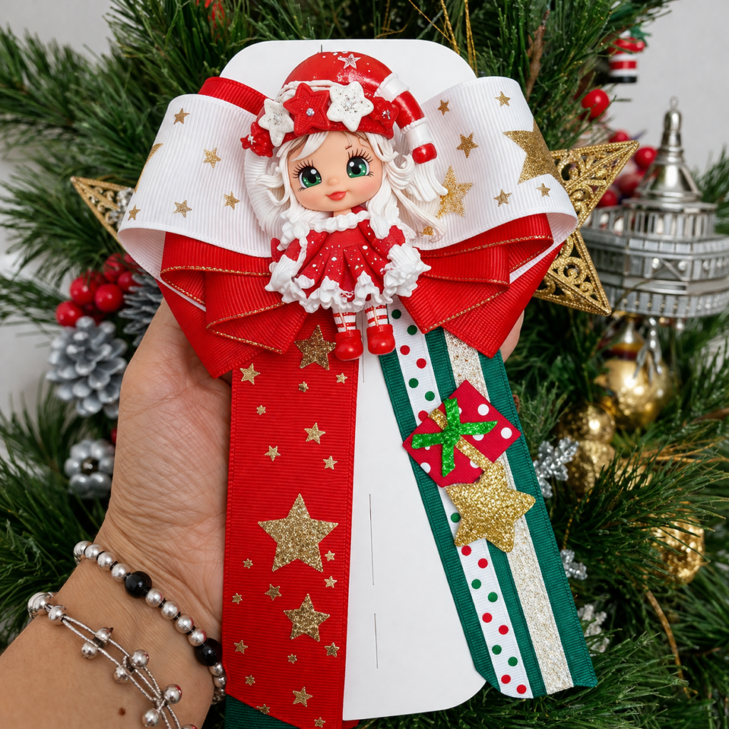 Lazos grandes con muñequitos navideños